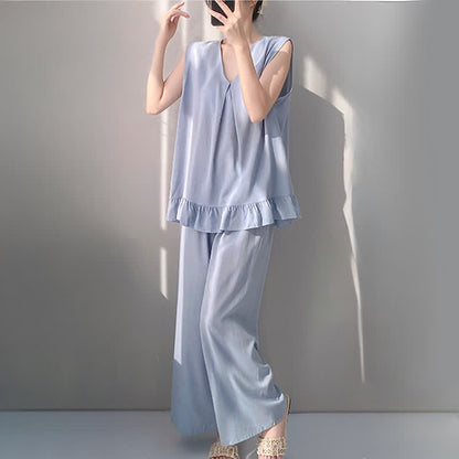 Pyjama-Set aus Tanktop und Hose in Unifarbe - image 8