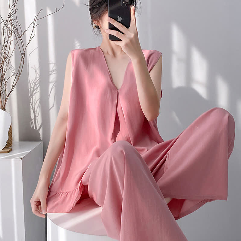Pyjama-Set aus Tanktop und Hose in Unifarbe - image 6