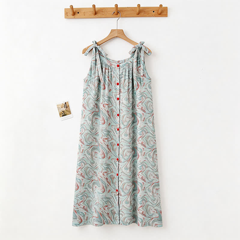 Blaues Camisole-Nachthemd mit künstlerischem Wellenmuster - image 1