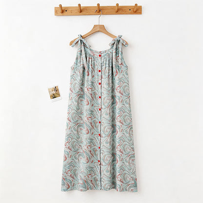 Blaues Camisole-Nachthemd mit künstlerischem Wellenmuster - image 1