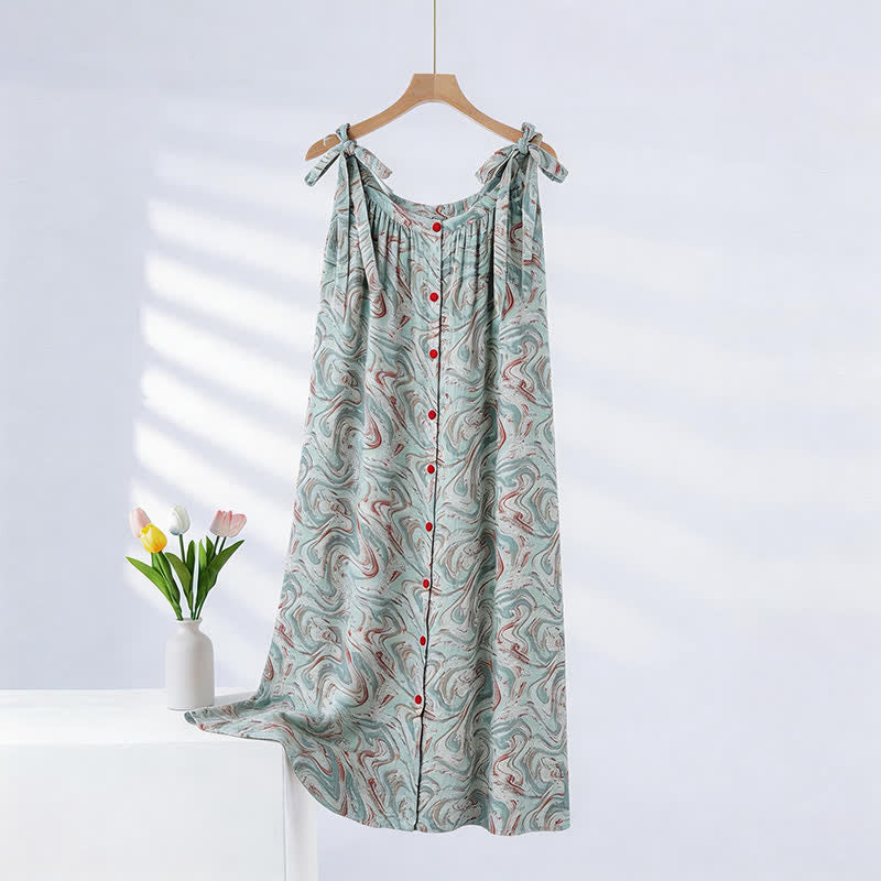 Blaues Camisole-Nachthemd mit künstlerischem Wellenmuster - Hellblau - XXL - image 0