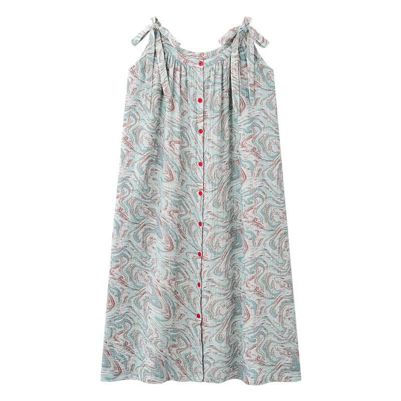 Blaues Camisole-Nachthemd mit künstlerischem Wellenmuster - image 10