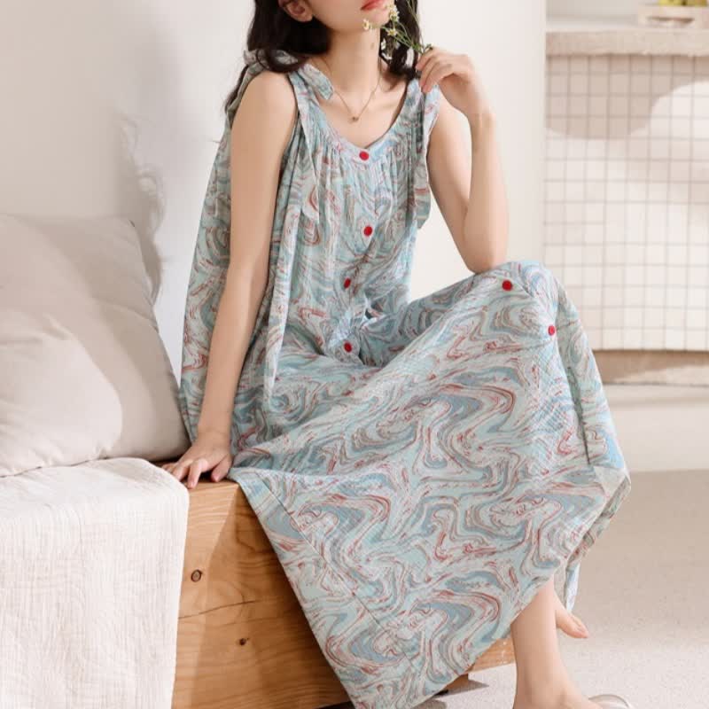 Blaues Camisole-Nachthemd mit künstlerischem Wellenmuster - image 3