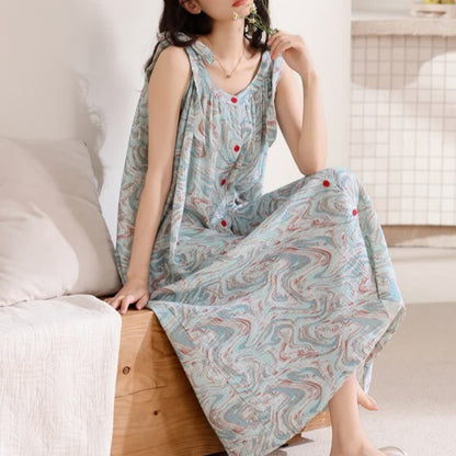 Blaues Camisole-Nachthemd mit künstlerischem Wellenmuster - image 3