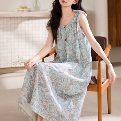Blaues Camisole-Nachthemd mit künstlerischem Wellenmuster - image 4