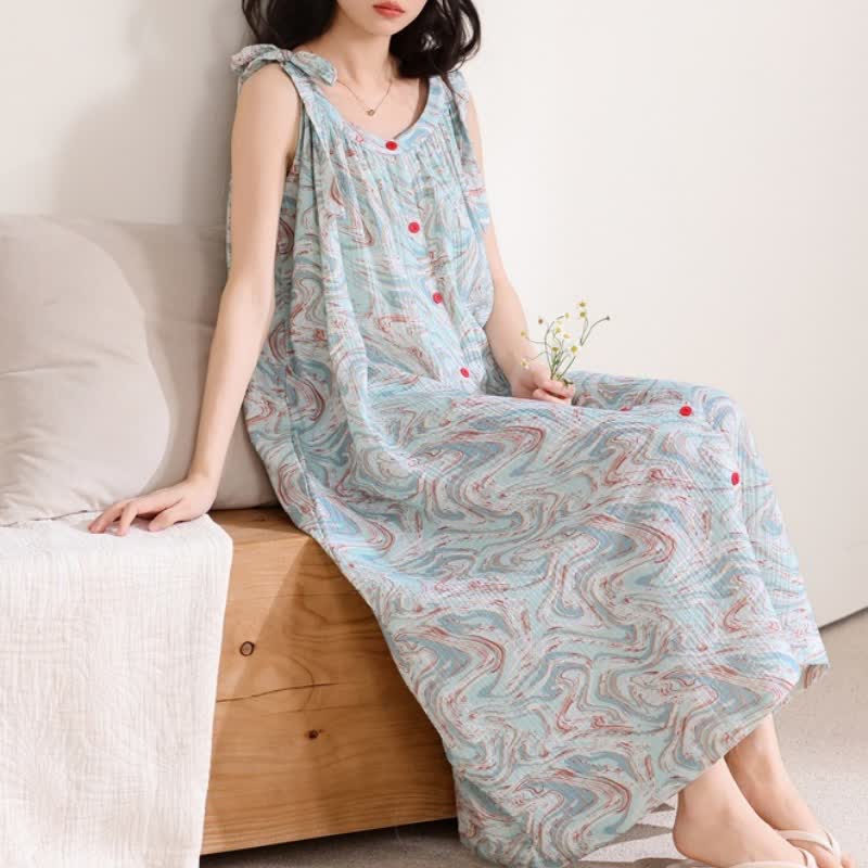 Blaues Camisole-Nachthemd mit künstlerischem Wellenmuster - image 2