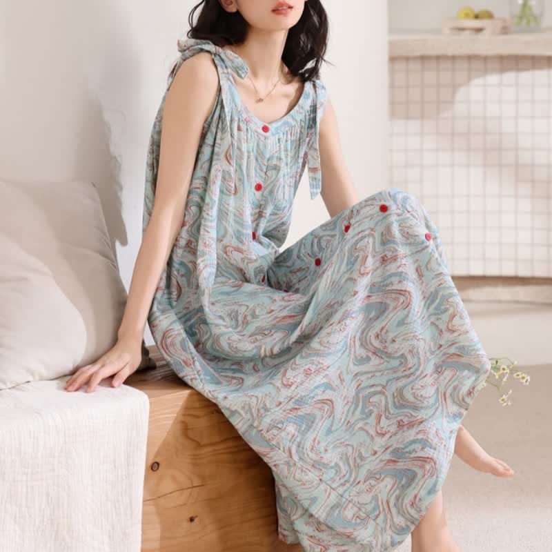 Blaues Camisole-Nachthemd mit künstlerischem Wellenmuster - image 5