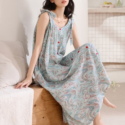 Blaues Camisole-Nachthemd mit künstlerischem Wellenmuster - image 5