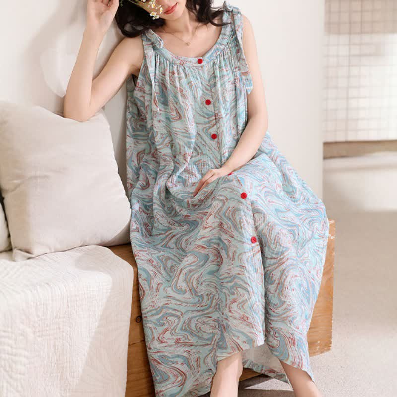 Blaues Camisole-Nachthemd mit künstlerischem Wellenmuster - image 6