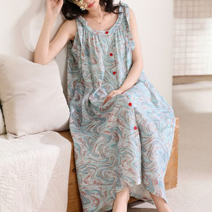 Blaues Camisole-Nachthemd mit künstlerischem Wellenmuster - image 6