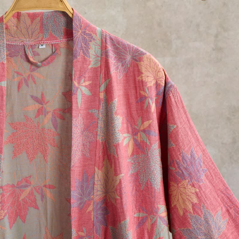 Kimono-Bademantel aus doppellagigem Baumwollgewebe mit Ahornblattmuster - image 2