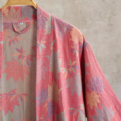 Kimono-Bademantel aus doppellagigem Baumwollgewebe mit Ahornblattmuster - image 2