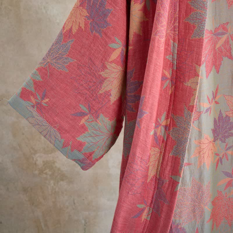 Kimono-Bademantel aus doppellagigem Baumwollgewebe mit Ahornblattmuster - image 3