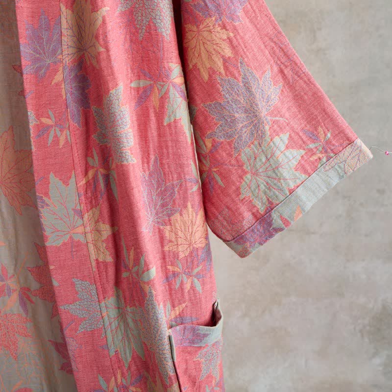 Kimono-Bademantel aus doppellagigem Baumwollgewebe mit Ahornblattmuster - image 4
