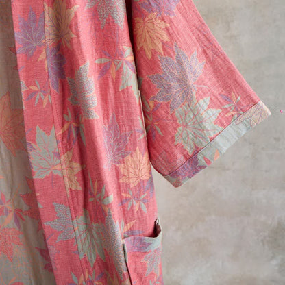 Kimono-Bademantel aus doppellagigem Baumwollgewebe mit Ahornblattmuster - image 4