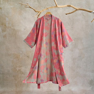Kimono-Bademantel aus doppellagigem Baumwollgewebe mit Ahornblattmuster - Rosa - XL - image 0