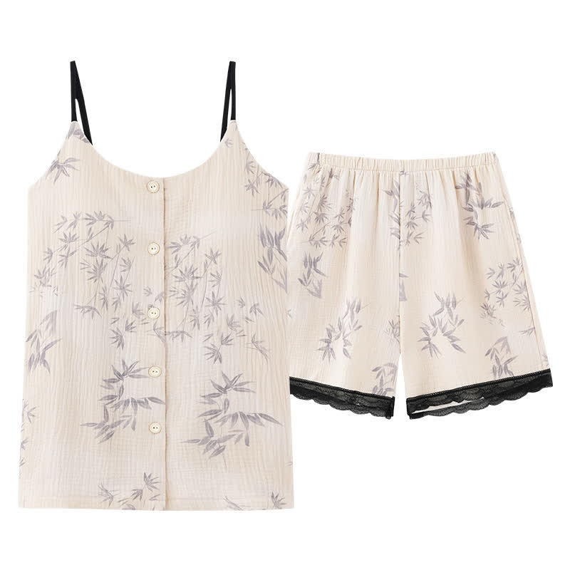 Elegantes ärmelloses Pyjama-Set mit Blattmotiv - image 6
