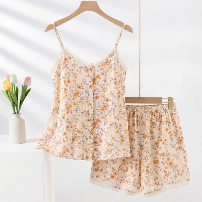 Ärmelloser Pyjama im Landhausstil mit Blumenmuster - Beige - XXL - image 0