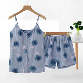 Ärmelloser Pyjama mit blauem Sonnenblumenmuster - Blau - XXL - image 0