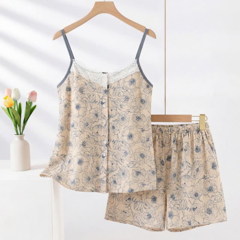 Ärmelloses Pyjama-Set mit Blumenmuster von Artistic Line - Beige - XXL - image 0