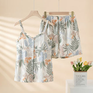 Ärmelloses Pyjama-Set mit botanischem Blattmotiv - Beige - XXL - image 0