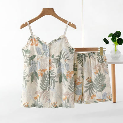 Ärmelloses Pyjama-Set mit botanischem Blattmotiv - image 1
