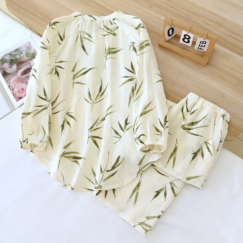 Pyjama-Set aus Baumwolle mit botanischem Bambusdruck - image 2