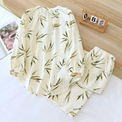 Pyjama-Set aus Baumwolle mit botanischem Bambusdruck - image 2