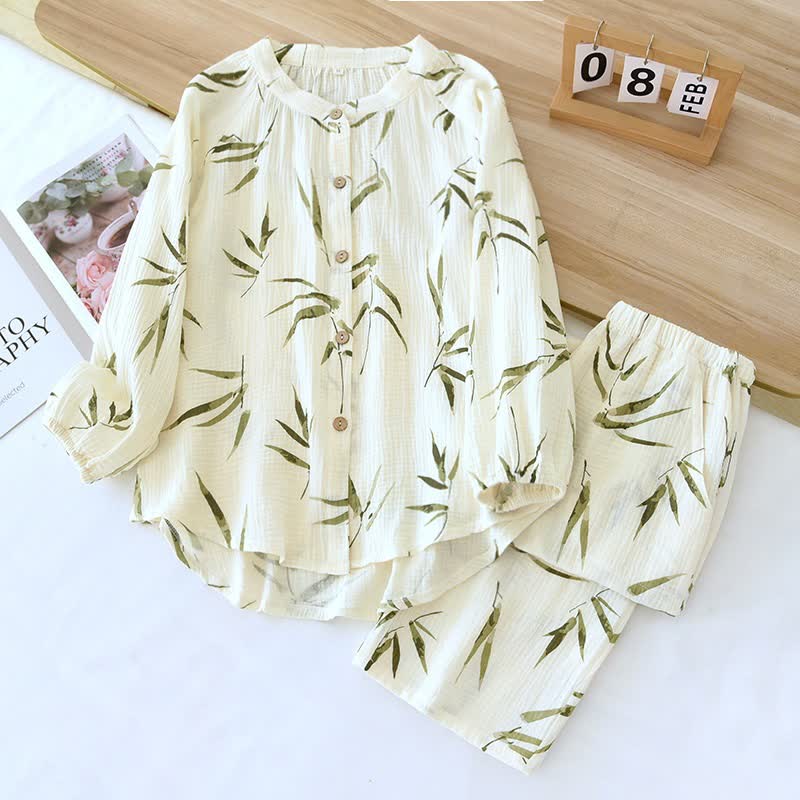 Pyjama-Set aus Baumwolle mit botanischem Bambusdruck - image 1