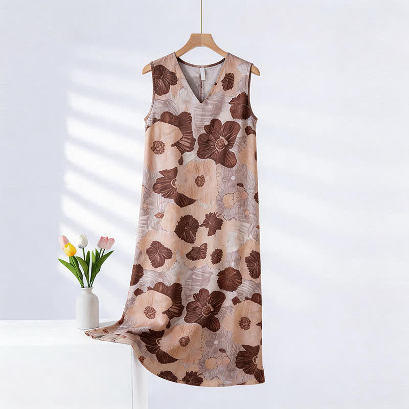 Ärmelloses Cami-Nachthemd mit künstlerischem Blumenmuster - Haferflockenrosa - XXL - image 0