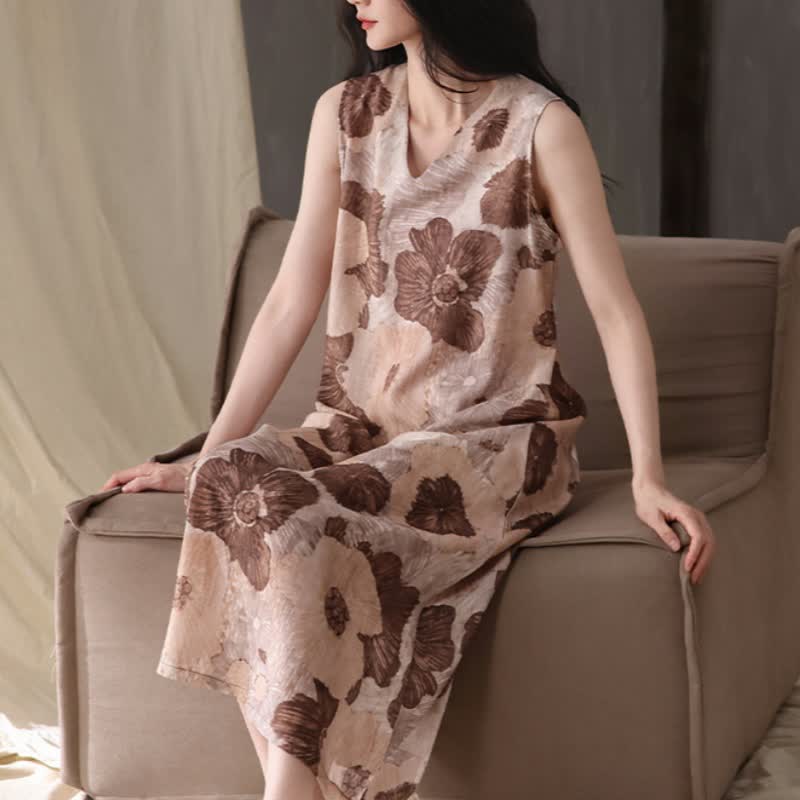 Ärmelloses Cami-Nachthemd mit künstlerischem Blumenmuster - image 2