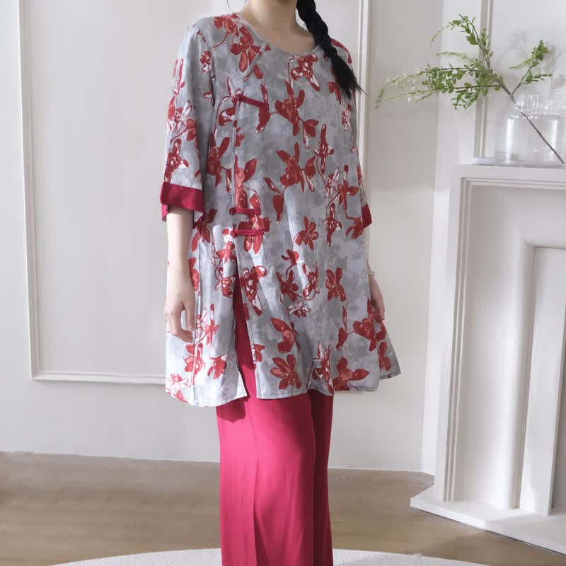 Vintage Loungewear-Set mit Blumenmuster im orientalischen Stil - image 2