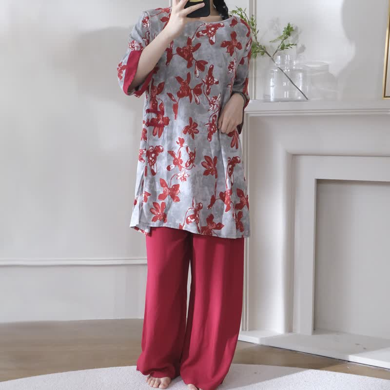 Vintage Loungewear-Set mit Blumenmuster im orientalischen Stil - image 1