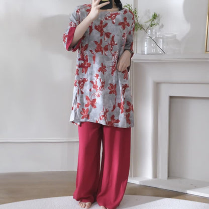 Vintage Loungewear-Set mit Blumenmuster im orientalischen Stil - image 1