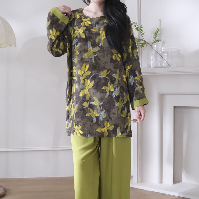 Retro-Pyjama-Set mit Blumenmuster im orientalischen Stil - image 2
