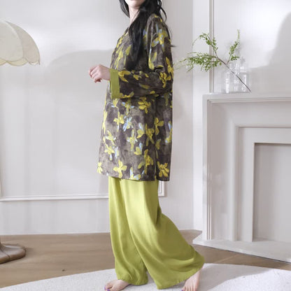 Retro-Pyjama-Set mit Blumenmuster im orientalischen Stil - image 3