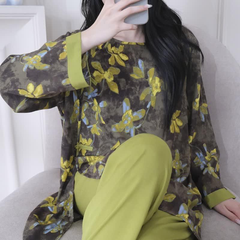 Retro-Pyjama-Set mit Blumenmuster im orientalischen Stil - image 5