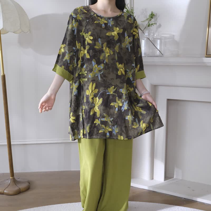 Retro-Pyjama-Set mit Blumenmuster im orientalischen Stil - image 1