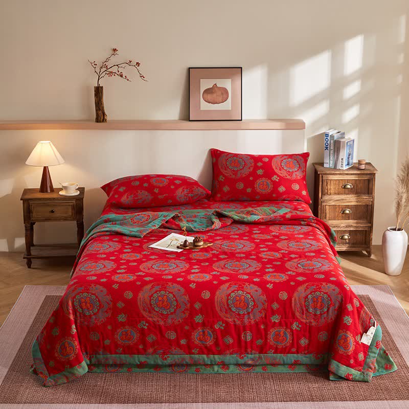 Retro-Jacquard-Steppdecke aus Baumwollgaze - Bettwäsche-Set - 220cm x 240cm - image 0