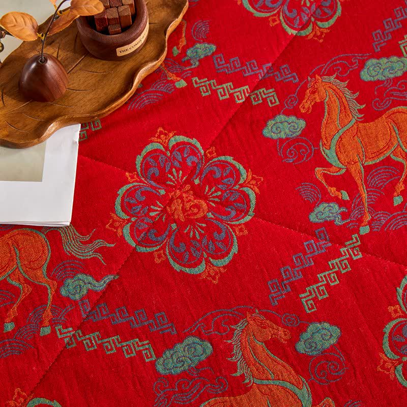 Vintage-Pferde-Jacquard-Steppdecke aus Baumwollgaze - image 9