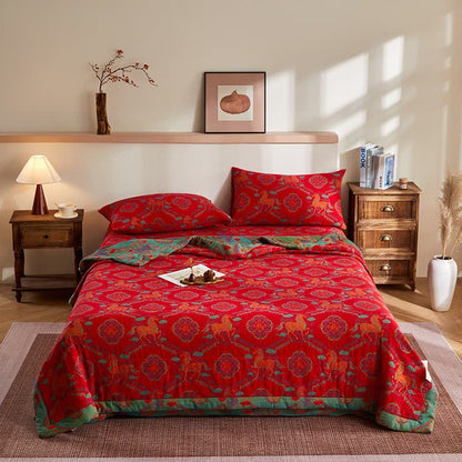 Vintage-Pferde-Jacquard-Steppdecke aus Baumwollgaze - image 1