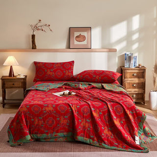 Vintage-Pferde-Jacquard-Steppdecke aus Baumwollgaze - Bettwäsche-Set - 220cm x 240cm - image 0