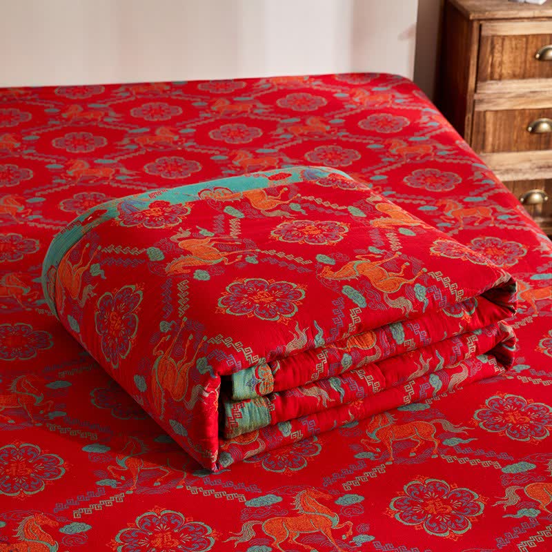 Vintage-Pferde-Jacquard-Steppdecke aus Baumwollgaze - image 7