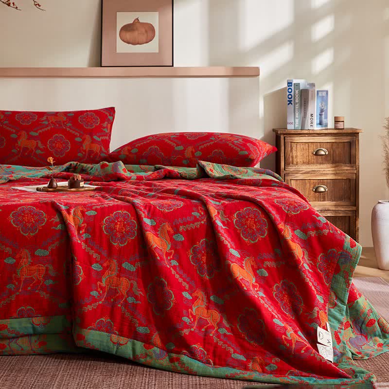 Vintage-Pferde-Jacquard-Steppdecke aus Baumwollgaze - image 3
