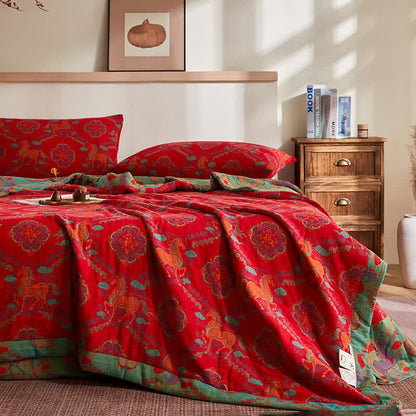 Vintage-Pferde-Jacquard-Steppdecke aus Baumwollgaze - image 3