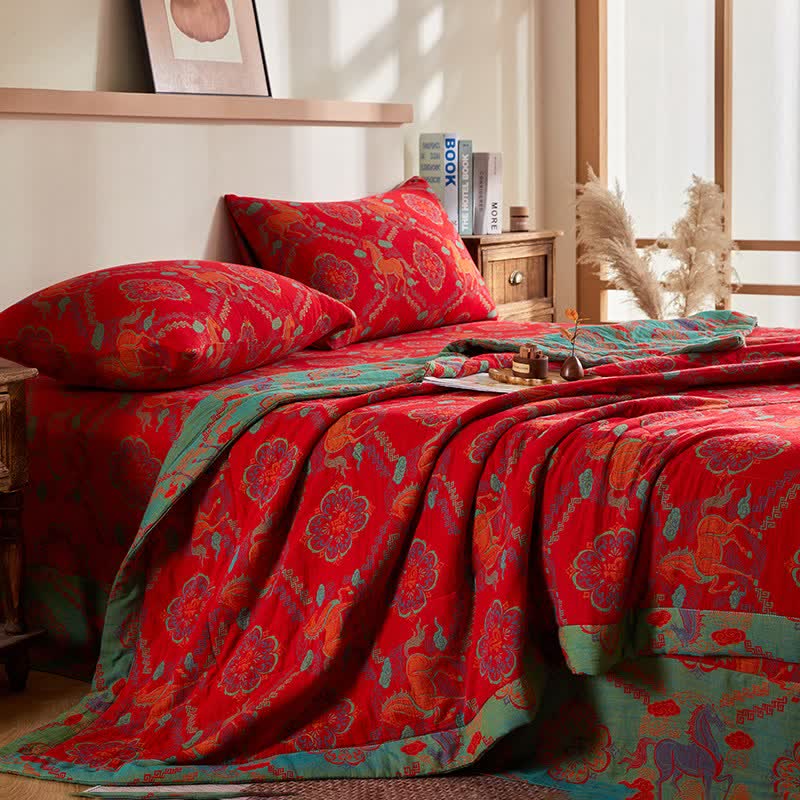 Vintage-Pferde-Jacquard-Steppdecke aus Baumwollgaze - image 2