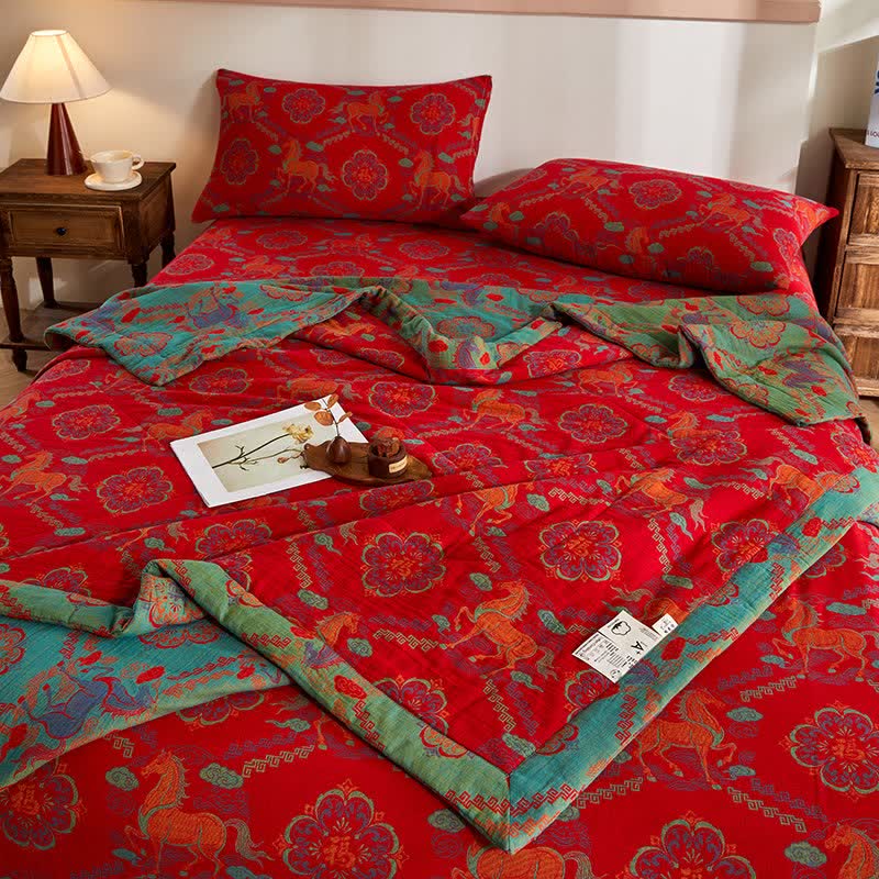 Vintage-Pferde-Jacquard-Steppdecke aus Baumwollgaze - image 5