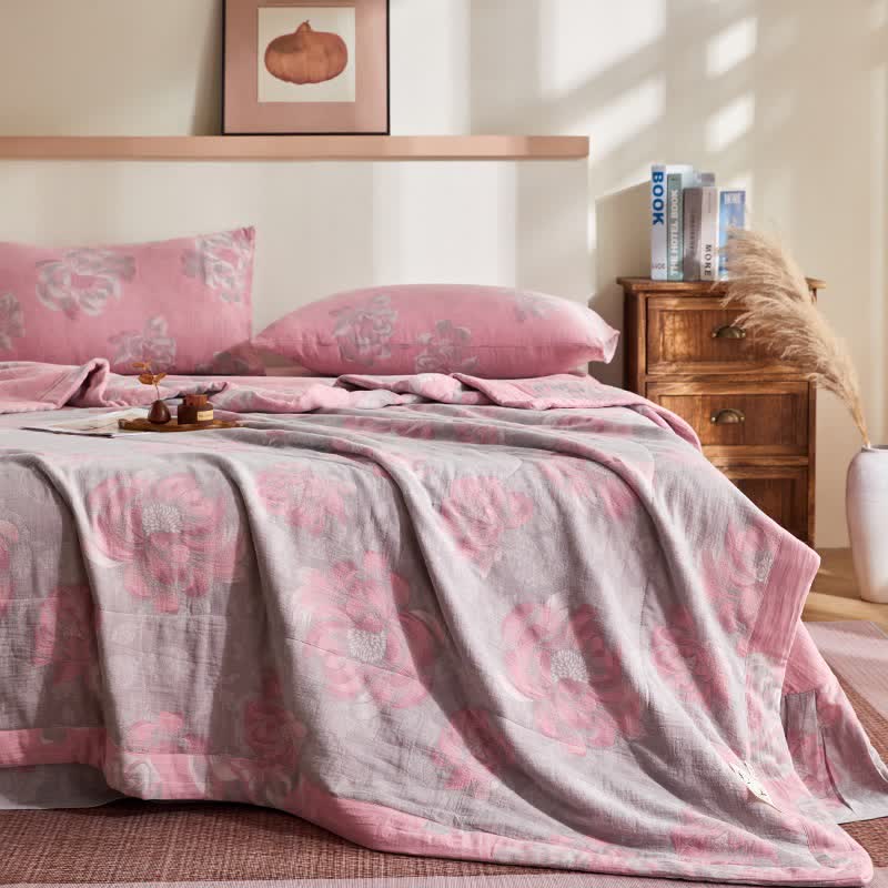 Rustikale Jacquard-Steppdecke aus Baumwollgaze mit Blumenmuster - image 3