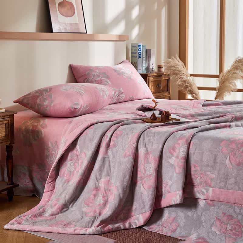 Rustikale Jacquard-Steppdecke aus Baumwollgaze mit Blumenmuster - image 2
