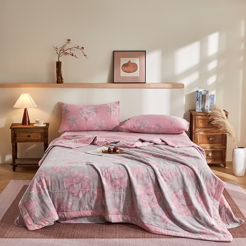 Rustikale Jacquard-Steppdecke aus Baumwollgaze mit Blumenmuster - Bettwäsche-Set - 220cm x 240cm - image 0